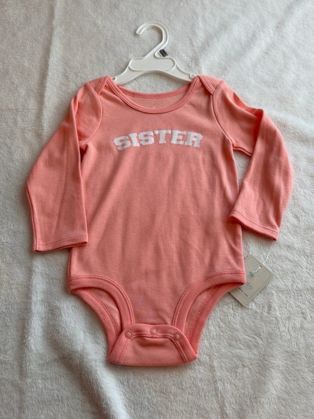 Long-Sleeve Pink 'SISTER' Baby One-Piece Bodysuit
